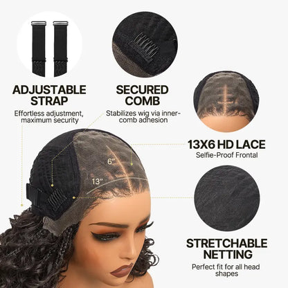 ⚠️ Hurry! 72% OFF✨13x6 HD Lace Wig Glueless Wear & Go 12” Boho Braids Water Wave Pre-Cut Lace Wig – Premium Fiber, Beginner Friendly