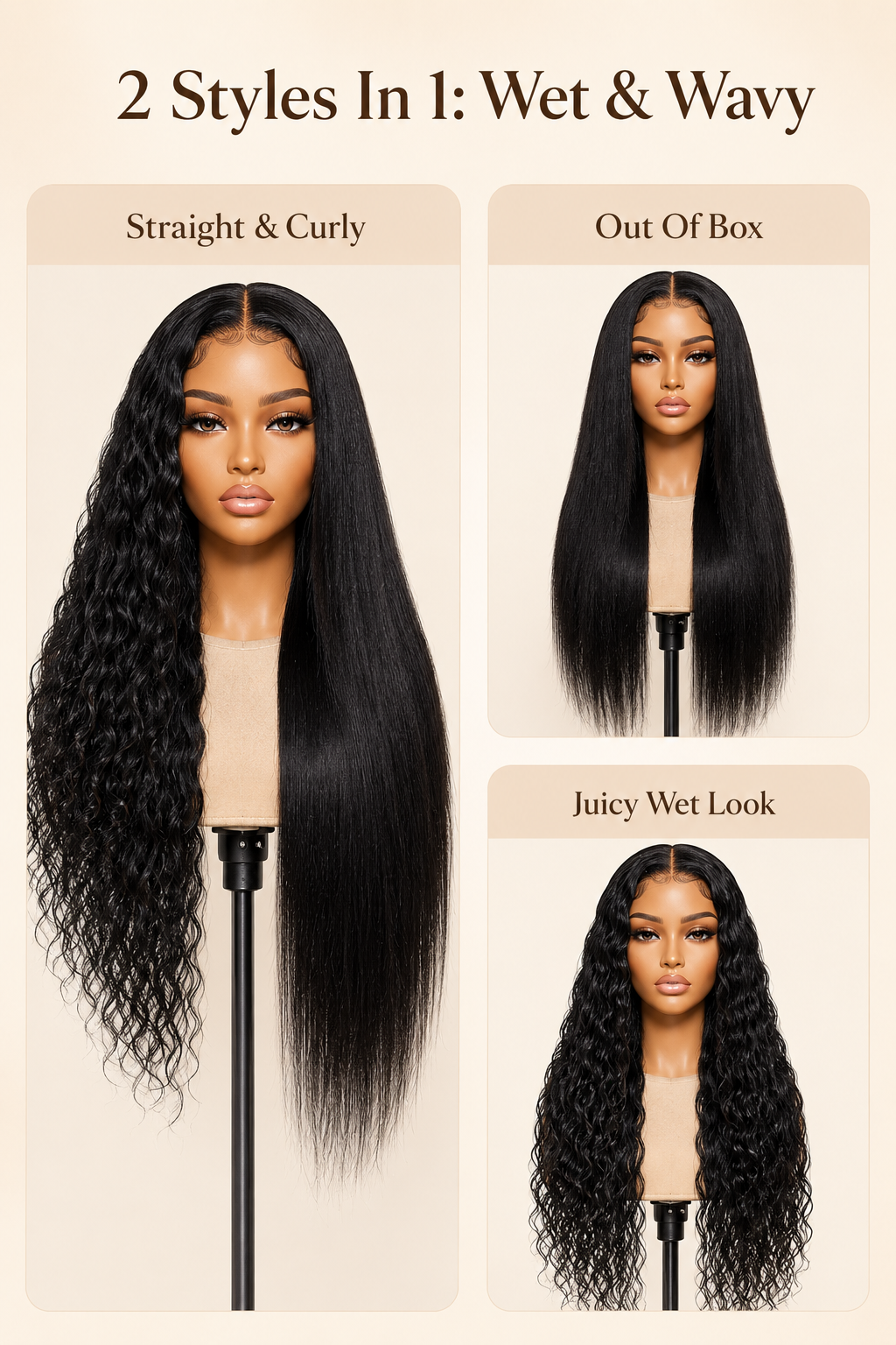 13x4 Pre-Cut Lace 2-in-1 Straight-to-Water-Wave Glueless