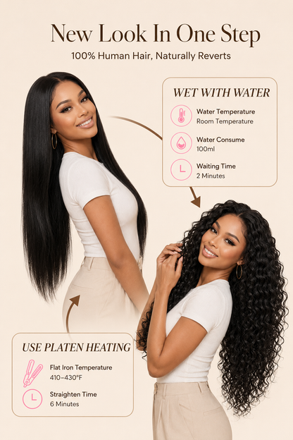 13x4 Pre-Cut Lace 2-in-1 Straight-to-Water-Wave Glueless