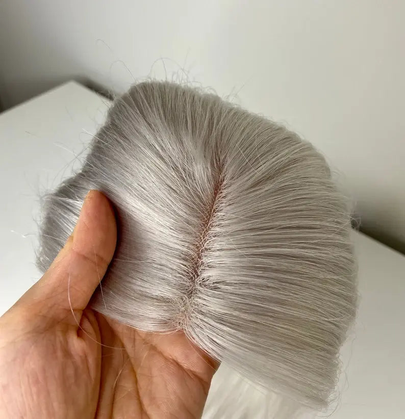 Shoulder Length Grey Full Handtied Mono Base Human Hair Topper for Women