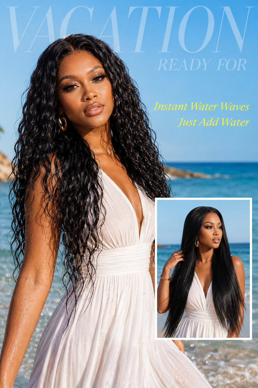 13x4 Pre-Cut Lace 2-in-1 Straight-to-Water-Wave Glueless