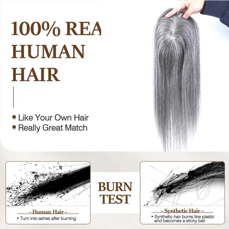 Shoulder Length Grey Full Handtied Mono Base Human Hair Topper for Women