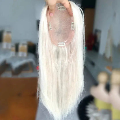 Shoulder Length Grey Full Handtied Mono Base Human Hair Topper for Women
