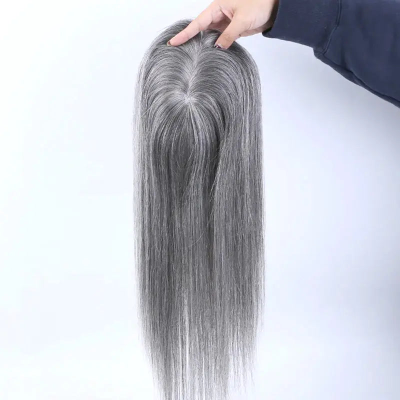 Shoulder Length Grey Full Handtied Mono Base Human Hair Topper for Women