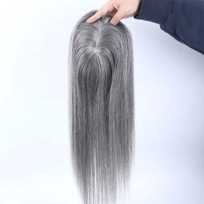Shoulder Length Grey Full Handtied Mono Base Human Hair Topper for Women