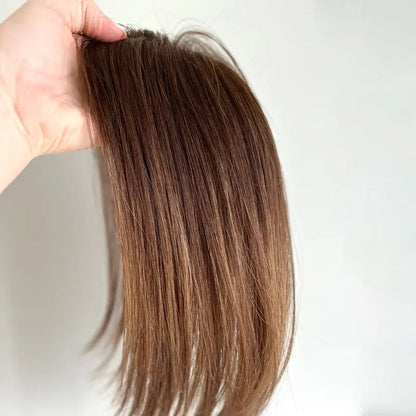 Shoulder Length Grey Full Handtied Mono Base Human Hair Topper for Women