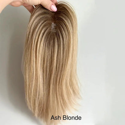 Shoulder Length Grey Full Handtied Mono Base Human Hair Topper for Women