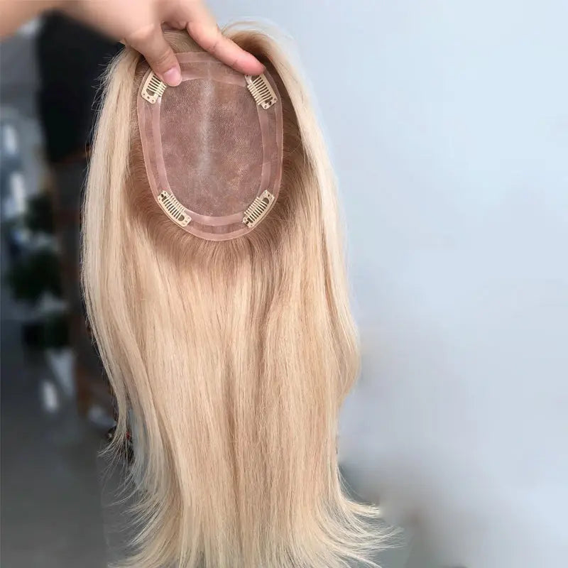 Shoulder Length Grey Full Handtied Mono Base Human Hair Topper for Women