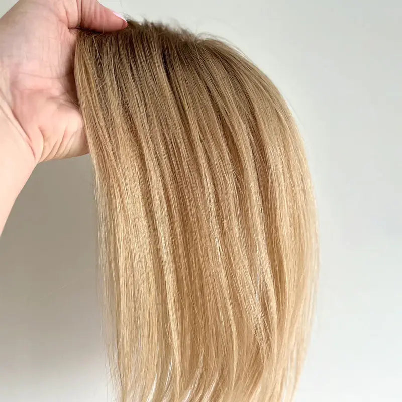 Shoulder Length Grey Full Handtied Mono Base Human Hair Topper for Women