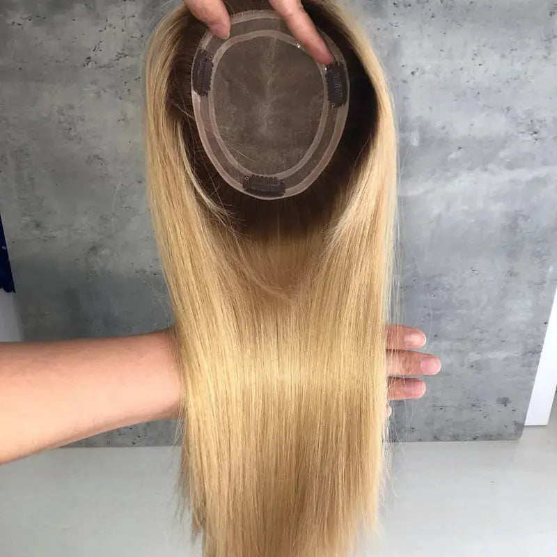 Shoulder Length Grey Full Handtied Mono Base Human Hair Topper for Women