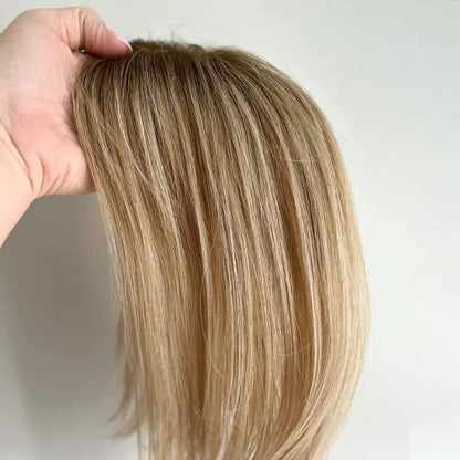 Shoulder Length Grey Full Handtied Mono Base Human Hair Topper for Women