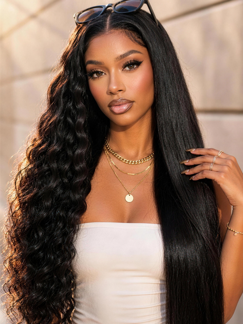 13x4 Pre-Cut Lace 2-in-1 Straight-to-Water-Wave Glueless