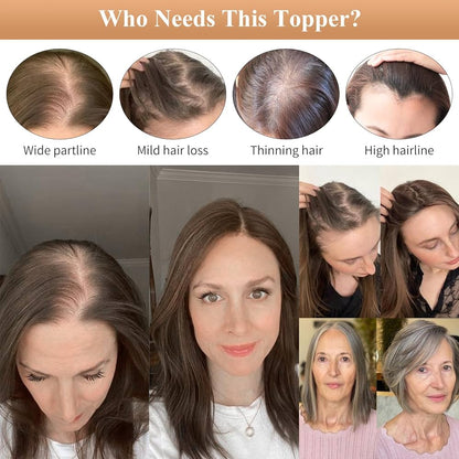 Natural Straight Hair Topper for Thinning Crown – Instant Volume & Seamless Coverage