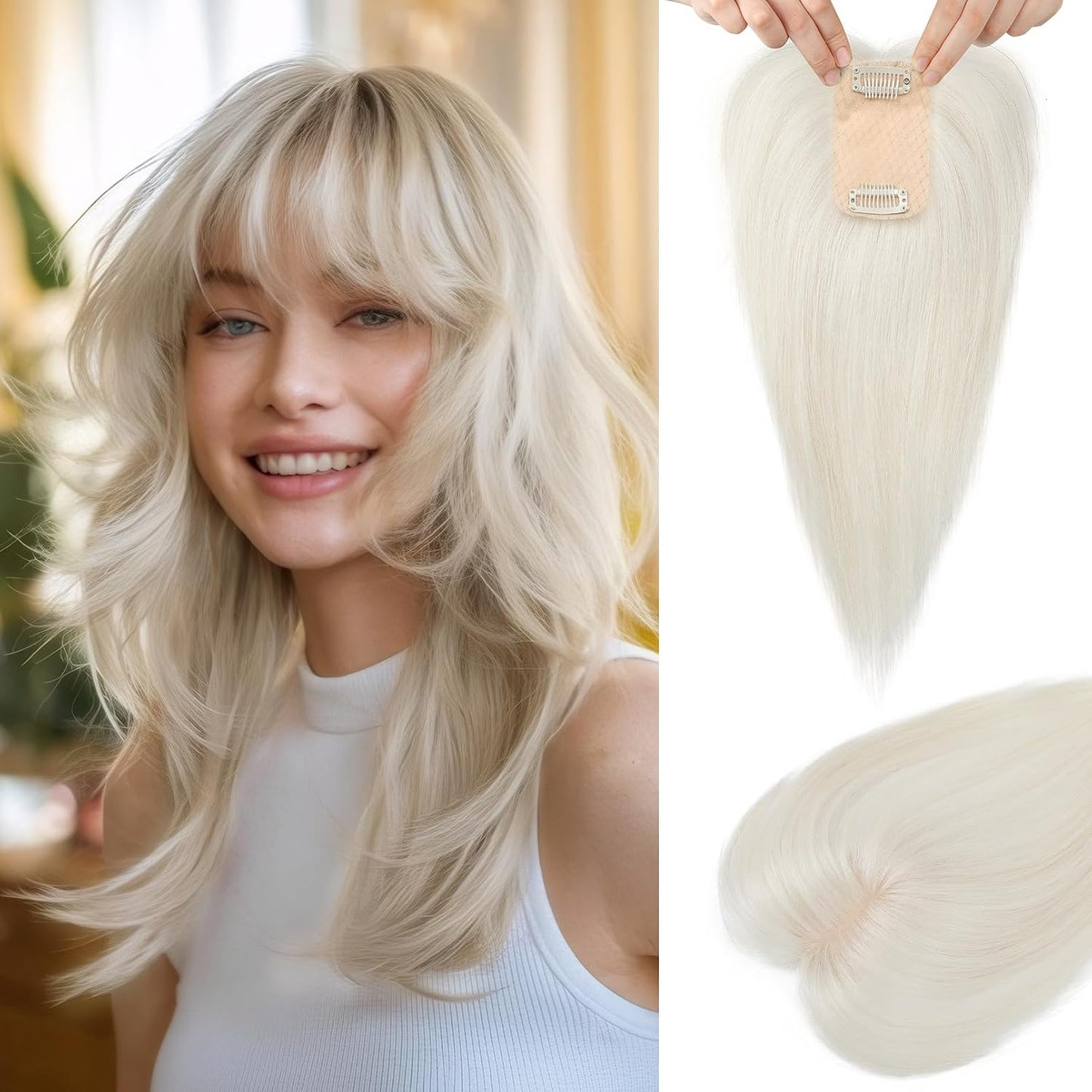 🔥 NEW ARRIVAL SALE-Human Hair Topper with Bangs | Hair Piece for Thinning Hair