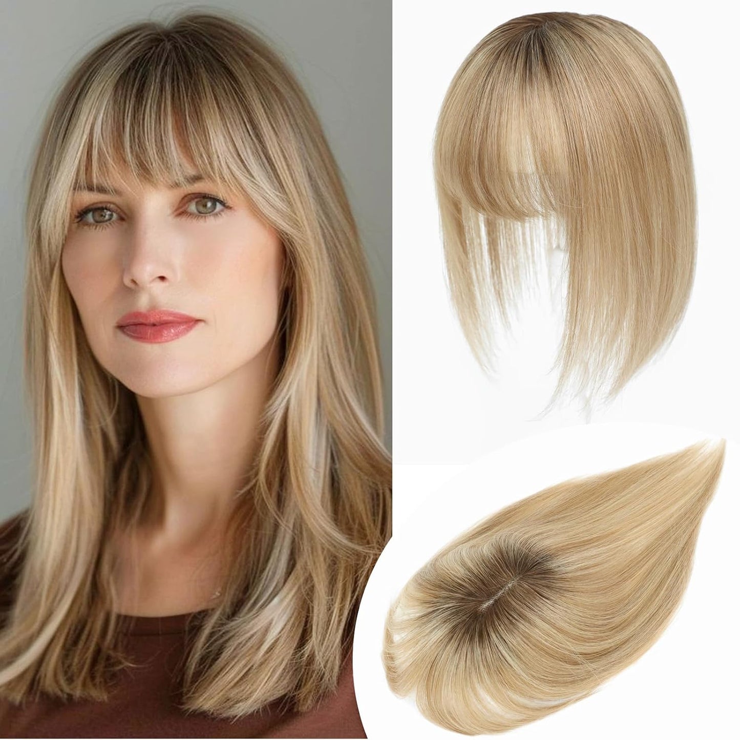 🔥 NEW ARRIVAL SALE-Human Hair Topper with Bangs | Hair Piece for Thinning Hair
