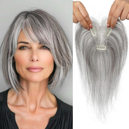🔥 NEW ARRIVAL SALE-Human Hair Topper with Bangs | Hair Piece for Thinning Hair