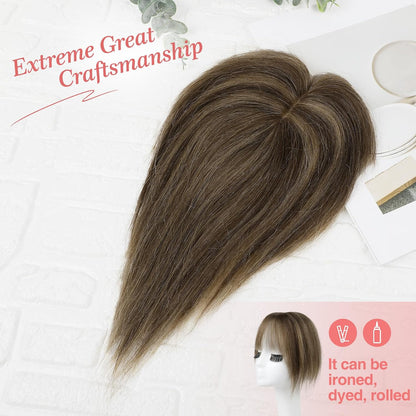 🔥 NEW ARRIVAL SALE-Human Hair Topper with Bangs | Hair Piece for Thinning Hair