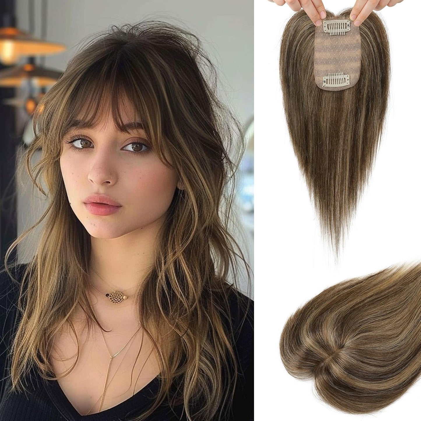 🔥 NEW ARRIVAL SALE-Human Hair Topper with Bangs | Hair Piece for Thinning Hair