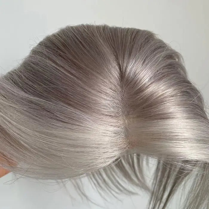 Shoulder Length Grey Full Handtied Mono Base Human Hair Topper for Women
