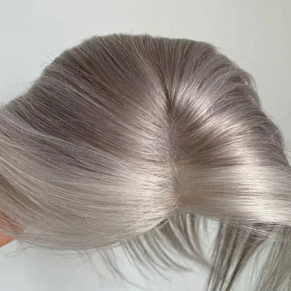 Shoulder Length Grey Full Handtied Mono Base Human Hair Topper for Women