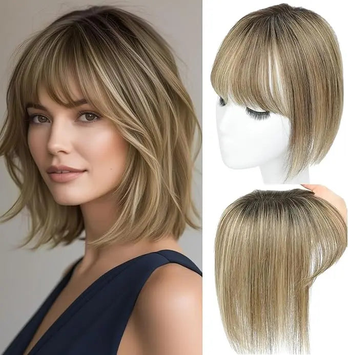 🔥 NEW ARRIVAL SALE-Human Hair Topper with Bangs | Hair Piece for Thinning Hair
