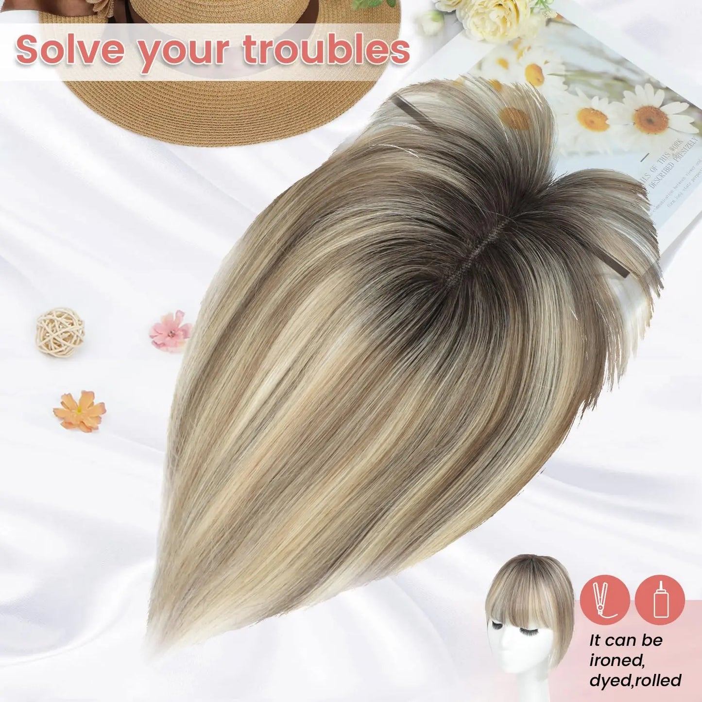 🔥 NEW ARRIVAL SALE-Human Hair Topper with Bangs | Hair Piece for Thinning Hair