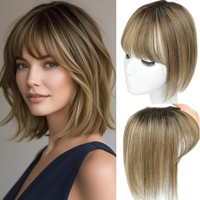 🔥🔥SMedium Brown Mix Blonde with Dark Brown Rootilver Blonde