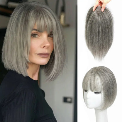 🔥 NEW ARRIVAL SALE-Human Hair Topper with Bangs | Hair Piece for Thinning Hair