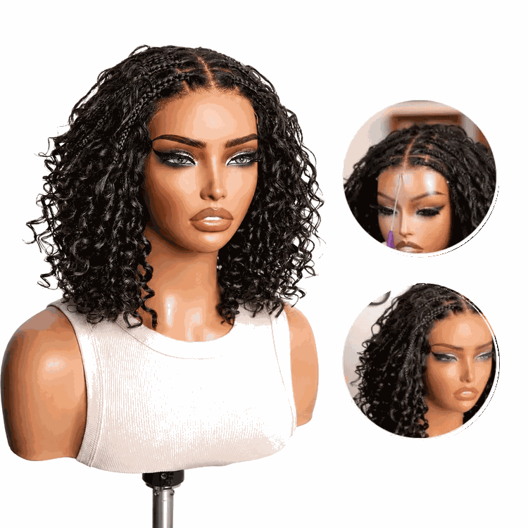 ⚠️ Hurry! 72% OFF✨13x6 HD Lace Wig Glueless Wear & Go 12” Boho Braids Water Wave Pre-Cut Lace Wig – Premium Fiber, Beginner Friendly