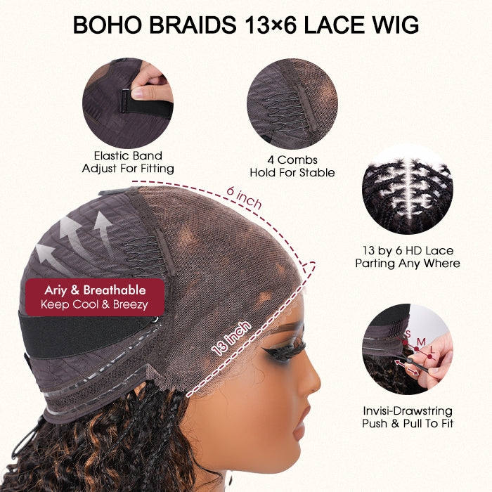 🔥 LAST DAY: 87% OFF | Glueless Knotless Boho Curl Wig – 13x6 HD Lace Human Hair